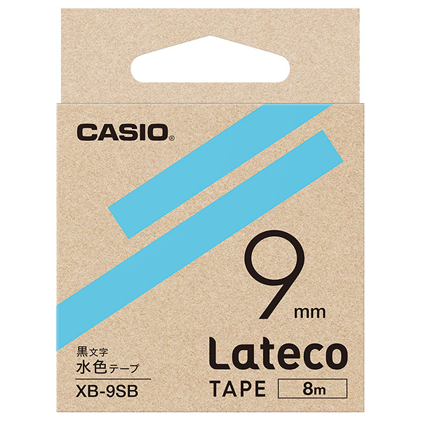 Lateco用テープ 9mm 水色/黒文字