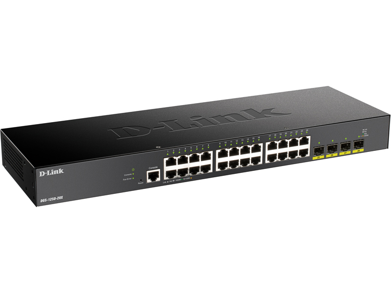 DGS-1250-28X ギガビットL2スマートマネージドスイッチ、10/100/1000BASE-Tポート×24、10G SFP+スロット×4、リミテッドライフタイム保証対象