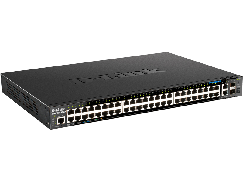 DGS-1520-52MP ギガビットL3スタッカブルスマートProスイッチ、10/100/1000BASE-T(PoE+)×44、100/1000/2.5GB BASE-T(PoE+)×4、1000/10G BASE-T×2、10G SFP+スロット×2