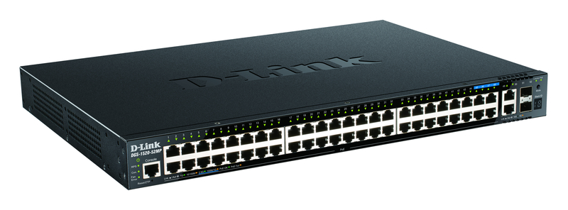 DGS-1520-52MP ギガビットL3スタッカブルスマートProスイッチ、10/100/1000BASE-T(PoE+)×44、100/1000/2.5GB BASE-T(PoE+)×4、1000/10G BASE-T×2、10G SFP+スロット×2