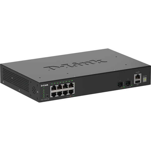 DGS-1530-10 ギガビットL2スタッカブルスマートマネージドスイッチ、10/100/1000BASE-Tポート×8、10G SFP+スロット×2、ファンレス、リミテッドライフタイム保証対象