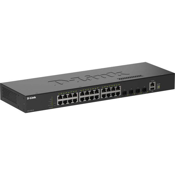 DGS-1530-28 ギガビットL2スタッカブルスマートマネージドスイッチ、10/100/1000BASE-Tポート×24、10G SFP+スロット×4、リミテッドライフタイム保証対象