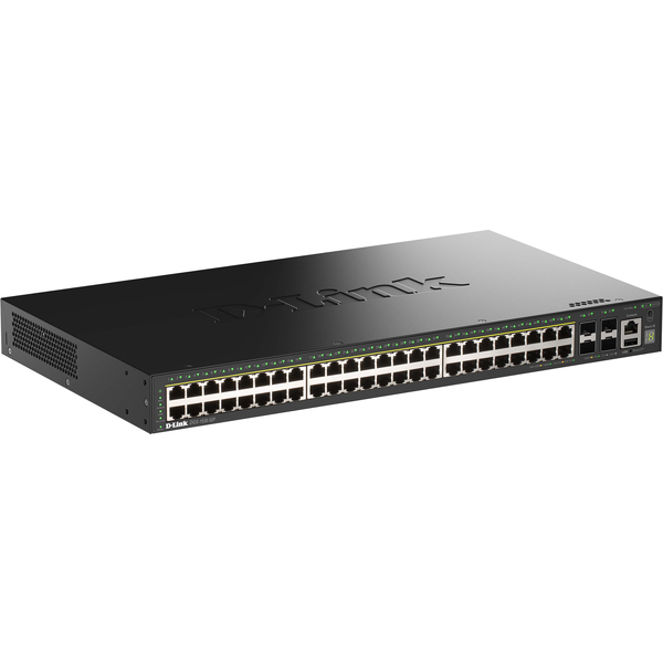 DGS-1530-52P　ギガビットL2スタッカブルスマートマネージドSW、 PoE+(最大370W給電)、10/100/1000BASE-Tポート(PoE+)×48、10G SFP+スロット×4、LLW保証対象