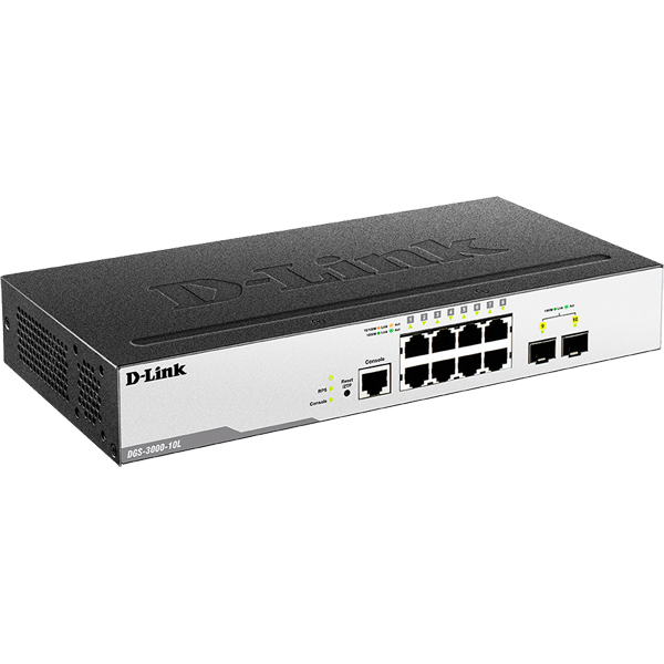 DGS-3000-10L Managed L2スイッチ 10/100/1000BASE-Tポート×8、SFPスロット×2、リミテッドライフタイム保証