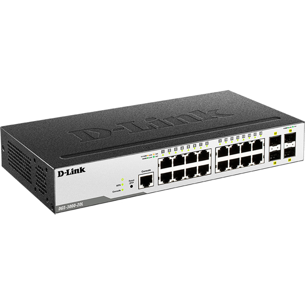 DGS-3000-20L Managed L2スイッチ 10/100/1000BASE-Tポート×16、SFPスロット×4、リミテッドライフタイム保証対象