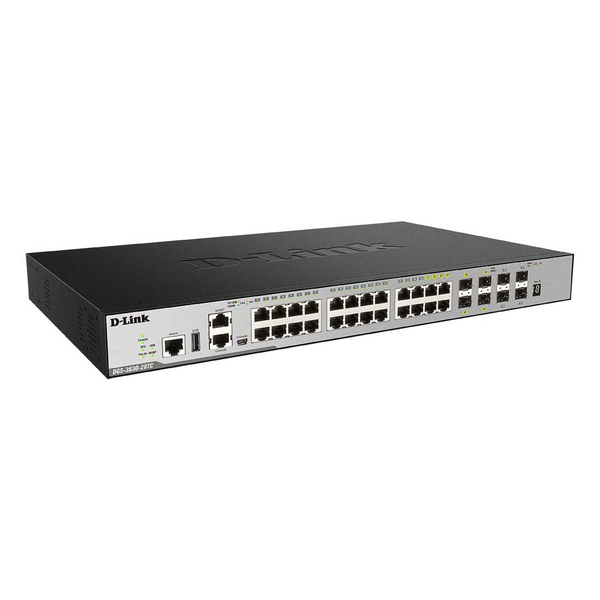 DGS-3630-28TCEI ギガビットL3スタッカブルスイッチ、10/100/1000BASE-T×24ポート（10G SFP+×4、SFP combo 4） エンハンスドイメージ（EI）