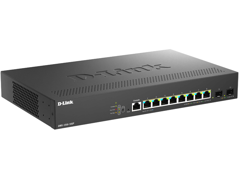 DMS-1250-10SP マルチギガL2スマートマネージドスイッチ、PoE+(Max240W給電)、10/100/1000/2.5G BASE-T×8、10G SFP+スロット×2、リミテッドライフタイム保証対象