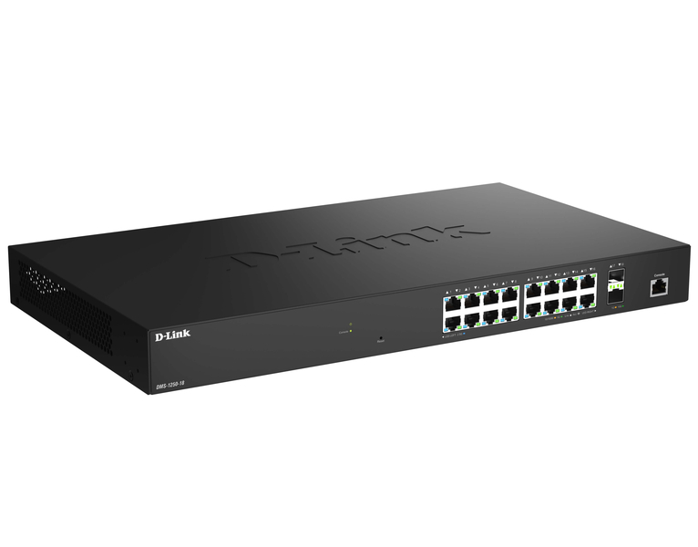 DMS-1250-18 マルチギガビットL2スマートマネージドスイッチ、10/100/1000/2.5G BASE-Tポート×16、10G SFP+スロット×2、ファンレス、リミテッドライフタイム保証対象
