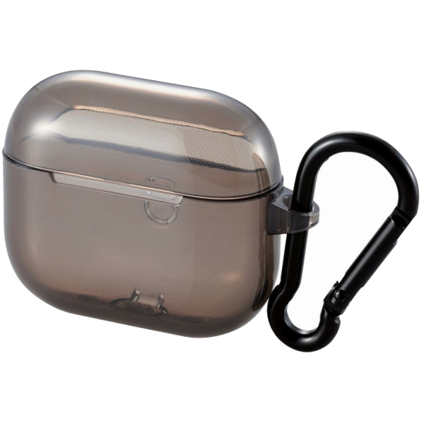 AirPods 第3世代対応アクセサリ/ソフトケース/カラビナ付き/ブラック