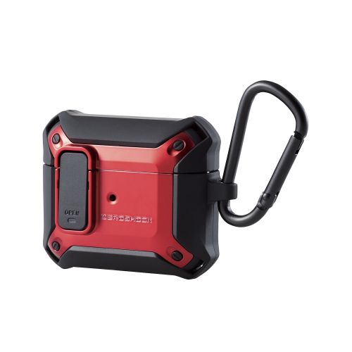 AirPods 第3世代対応アクセサリ/ZEROSHOCK Lockケース/ロック機能/カラビナ付き/レッド