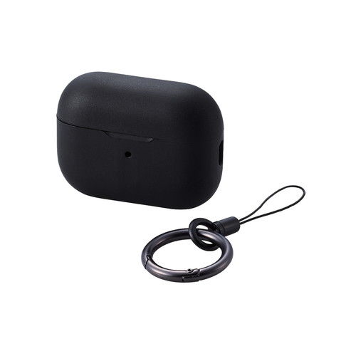 AirPods Pro 第2世代対応アクセサリ/シリコンケース/カラビナ付き/ブラック