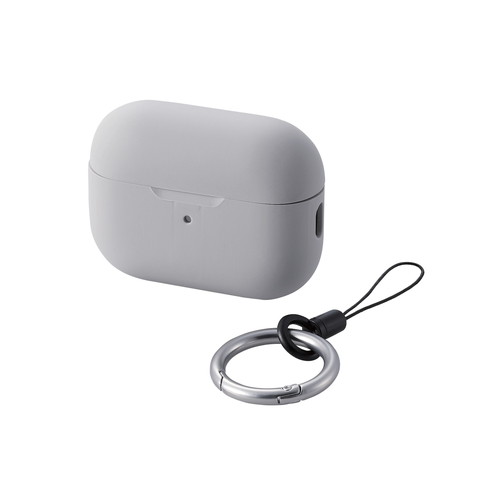 AirPods Pro 第2世代対応アクセサリ/シリコンケース/カラビナ付き/グレー