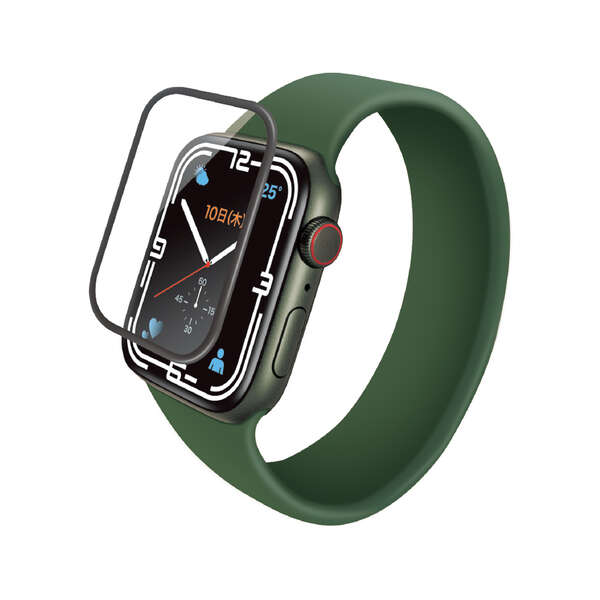 Apple Watch series7 45mm用フルカバーガラスフィルム/高透明/ブラック