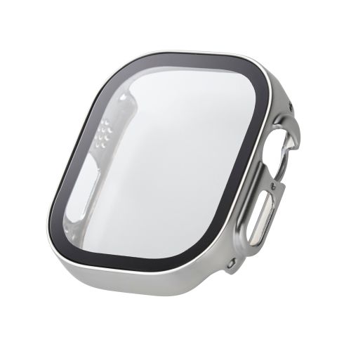 Apple Watch 49mm/フルカバーケース/プレミアムガラス/高透明/防水/シルバー