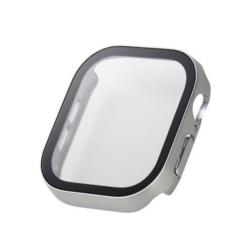 Apple Watch 46mm/フルカバーケース/プレミアムガラス/高透明/防水/シルバー