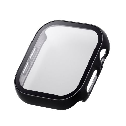 Apple Watch 46mm/フルカバーケース/プレミアムガラス/高透明/メタリック/ブラック