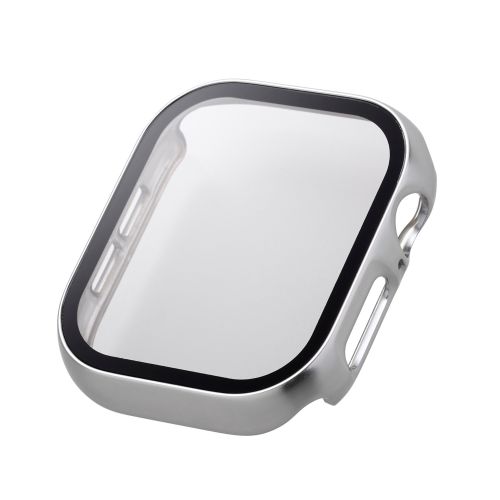 Apple Watch 46mm/フルカバーケース/プレミアムガラス/高透明/メタリック/シルバー