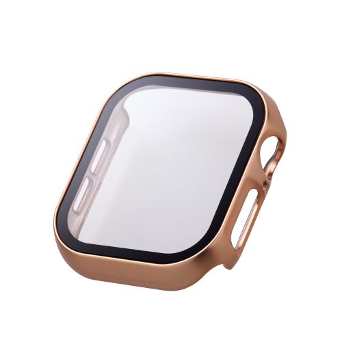 Apple Watch 42mm/フルカバーケース/プレミアムガラス/高透明/メタリック/ピンク