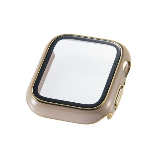 Apple Watch 40mm/フルカバーケース/プレミアムガラス/高透明/ゴールドライン/グレージュ