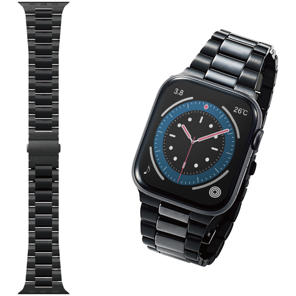 Apple Watch 45/44/42mm用バンド/セラミック/ステンレス/3連タイプ/ブラック