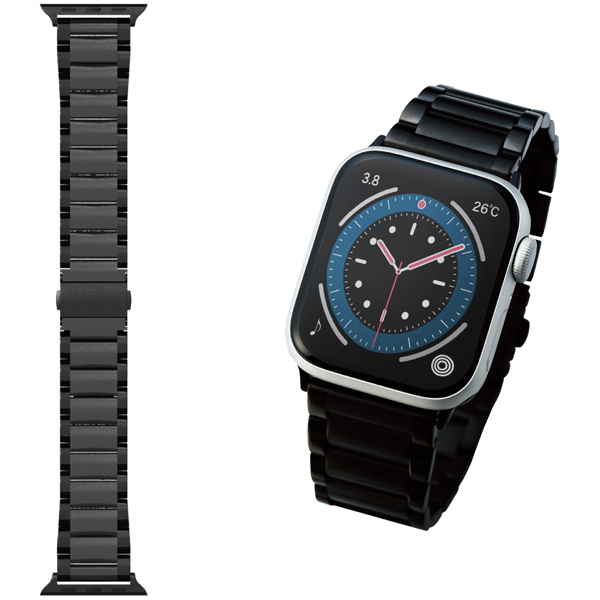 Apple Watch 45/44/42mm用バンド/プレミアムステンレス/3連タイプ/ブラック