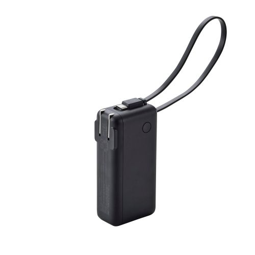 モバイルバッテリー/リチウムイオン電池/AC一体型/USB-Cケーブル一体/残量表示/35W/10000mAh/USB-C×1/ブラック