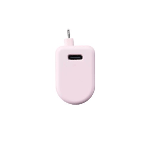 モバイルバッテリー/リチウムイオン電池/直挿し/180度スイングコネクタ/12W/5000mAh/USB-C/Lightningコネクタ/ピンク