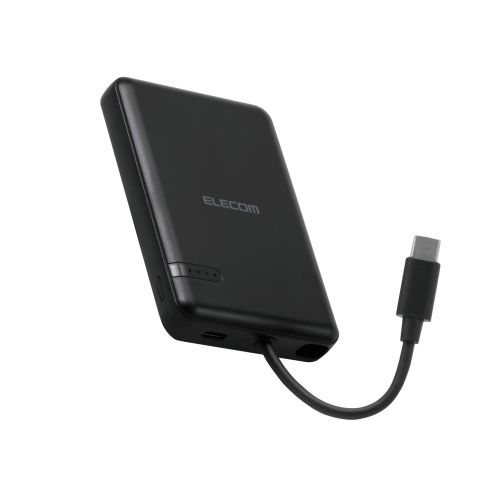 モバイルバッテリー/リチウムイオン電池/5000mAh/12W/USB-C/USB-Cケーブル一体/ブラック