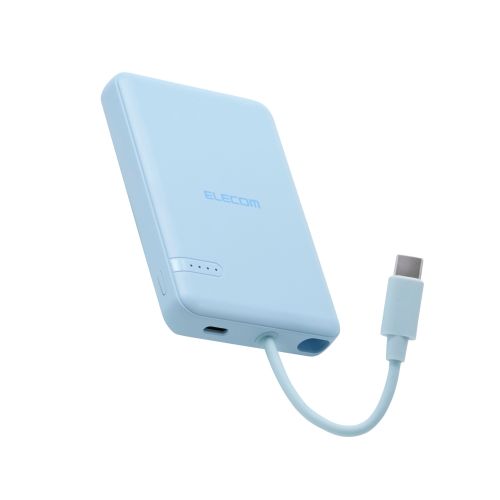 モバイルバッテリー/リチウムイオン電池/5000mAh/12W/USB-C/USB-Cケーブル一体/ブルー