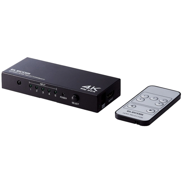 HDMI切替器/4K60P対応/5ポート/5入力1出力/専用リモコン付/ブラック