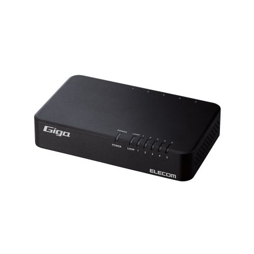 Giga対応スイッチングHub/5ポート/磁石付き/プラスチック筐体/電源内蔵モデル/ブラック