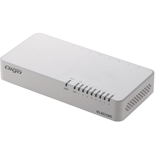 Giga対応スイッチングHub/8ポート/プラスチック筐体/磁石付き/電源内蔵モデル/ホワイト