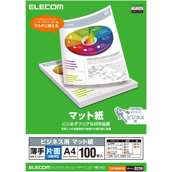 マット紙/ビジネス用/薄手/片面/A4/100枚