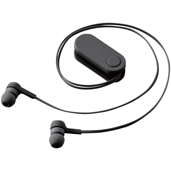 ワイヤレスイヤホン/Bluetooth/bund/巻き取りタイプ/クリップ付き/スモークブラック