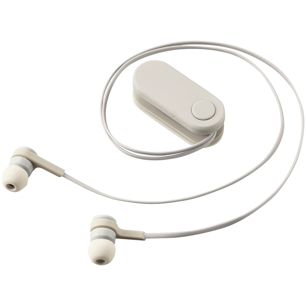ワイヤレスイヤホン/Bluetooth/bund/巻き取りタイプ/クリップ付き/ストーンホワイト