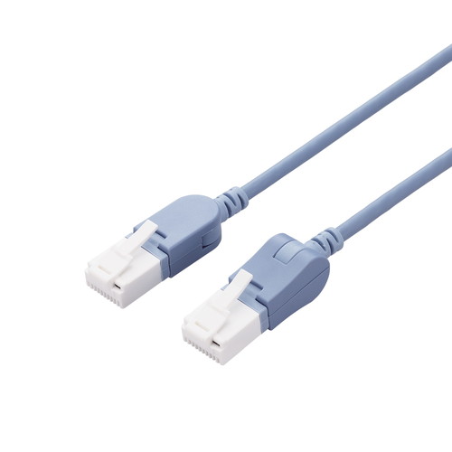 LANケーブル/CAT6A/爪折れ防止/縦スイング式コネクタ/横スイング式コネクタ/5.0m/ブルー