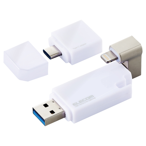 LightningUSBメモリ/USB3.2(Gen1)/USB3.0対応/64GB/Type-C変換アダプタ付/ホワイト