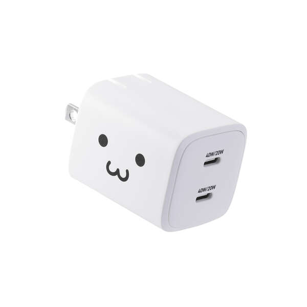 AC充電器/スマホ・タブレット用/USB PD/40W/USB-C×2/スイングプラグ/しろちゃん