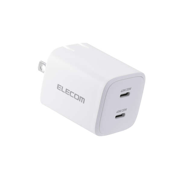 AC充電器/スマホ・タブレット用/USB PD/40W/USB-C×2/スイングプラグ/ホワイト