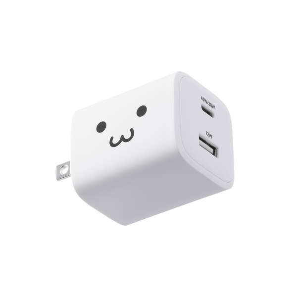AC充電器/スマホ・タブレット用/USB PD/45W/USB-C×1/USB-A×1/スイングプラグ/しろちゃん