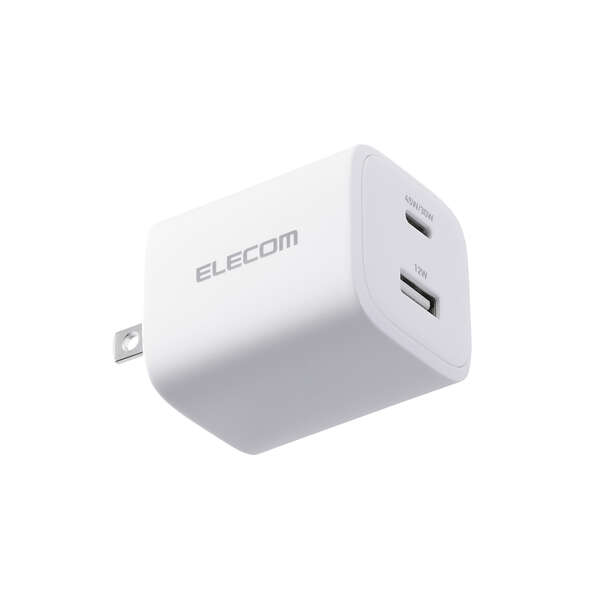 AC充電器/スマホ・タブレット用/USB PD/45W/USB-C×1/USB-A×1/スイングプラグ/ホワイト