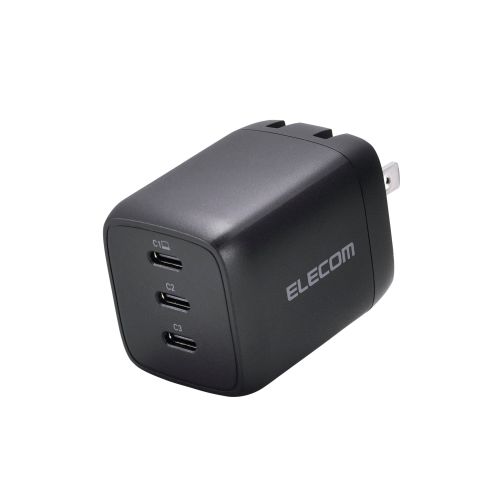 ノートPC用ACアダプター/USB充電器/USB PD/67W/自動分配/USB-C×3/スイングプラグ/ブラック