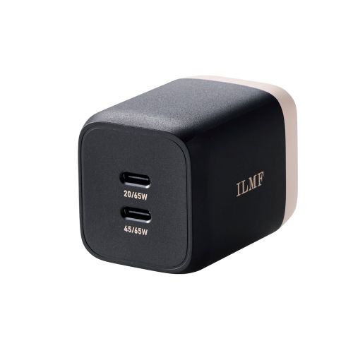 ILMF/AC充電器/USB充電器/USB Power Delivery対応/PPS対応/65W/USB-C2ポート/スイングプラグ/ブラック