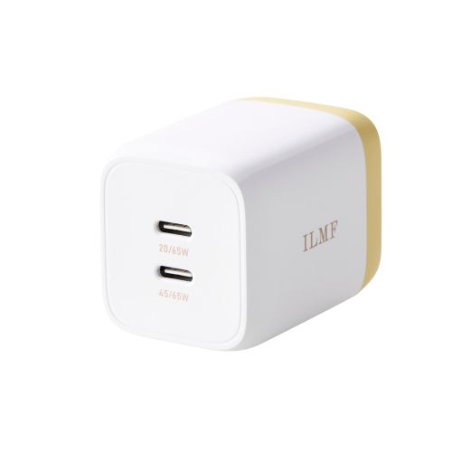 ILMF/AC充電器/USB充電器/USB Power Delivery対応/PPS対応/65W/USB-C2ポート/スイングプラグ/イエロー