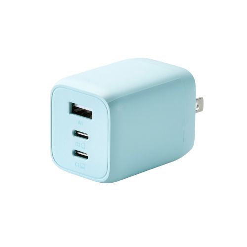 AC充電器/USB充電器/USB Power Delivery対応/PPS対応/65W/USB-C2ポート/USB-A1ポート/スイングプラグ/&me/ペールブルー