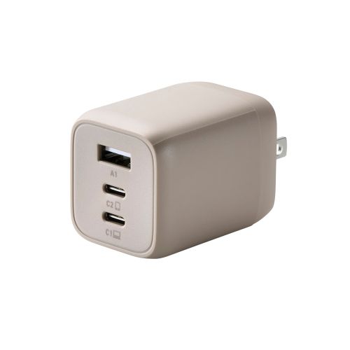 AC充電器/USB充電器/USB Power Delivery対応/PPS対応/65W/USB-C2ポート/USB-A1ポート/スイングプラグ/&me/グレージュ