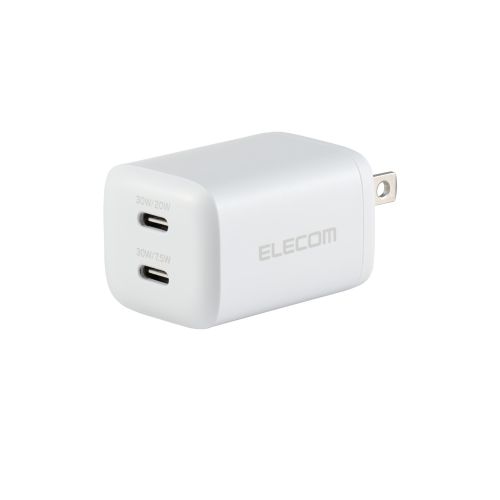 AC充電器/USB充電器/USB PD対応/30W/USB-C×2/スイングプラグ/ブラック