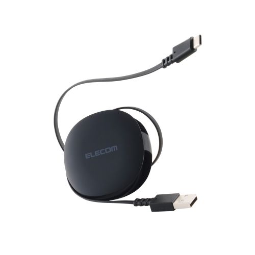 USB-A to USB Type-Cケーブル/巻き取り/最大15W/0.9m/ブラック