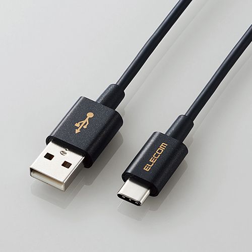 スマートフォン用USBケーブル/USB(A-C)/認証品/やわらか耐久/0.3m/ブラック