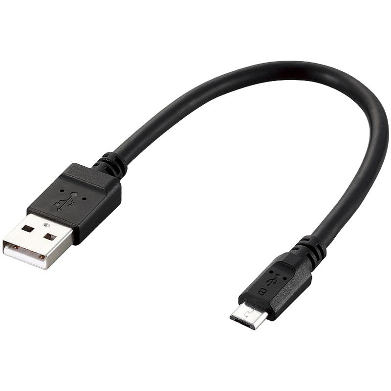 microUSBケーブル/2A出力/スタンダード/通信・充電/0.2m/ブラック
